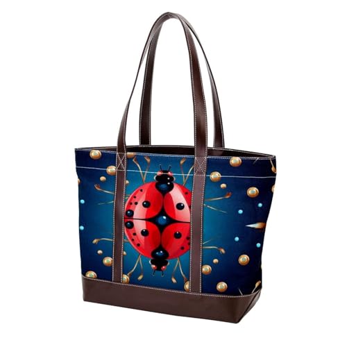 Red Seven Star Ladybug-78 Schulter-Geldbörsen für Damen, groß, weiches gewaschenes Leder und strapazierfähige Handtaschen, Mehrfarbig 03, 33.8x12x31cm/13.3x4.7x12.2 in von Generic