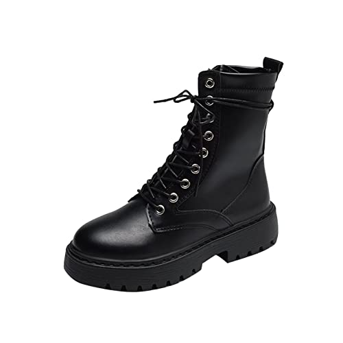 Redback Boots Damen Stiefel Frauen Zipper Booties Chunky Heel Ankle Boots Frauen Ankle Boots Herbst und Winter Mode Einfarbige Schnürung Oben Bequeme Runde Zehe Quadrat Heel von Generic