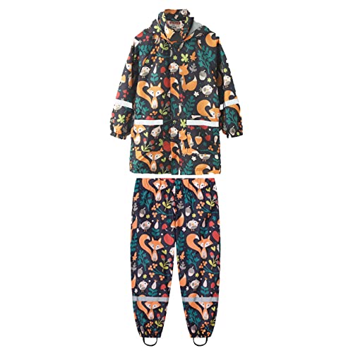 Regenanzug Regenlatzhose Kinder Jungen Mädchen Outfits Kinder Langarm Hoodie Dinosaurier Regenbogen Bedruckte Regenjacke für Regenhose Regenbekleidung Regenbundhose für Jungen Set (Black, 10 Year) von Generic