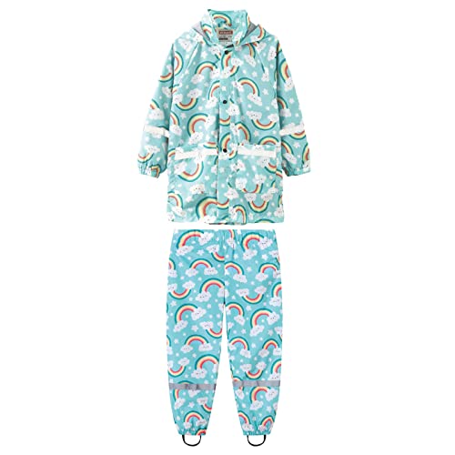 Regenanzug Regenlatzhose Kinder Jungen Mädchen Outfits Kinder Langarm Hoodie Dinosaurier Regenbogen Bedruckte Regenjacke für Regenhose Regenbekleidung Regenbundhose für Jungen Set (Light Blue, 8 Year) von Generic