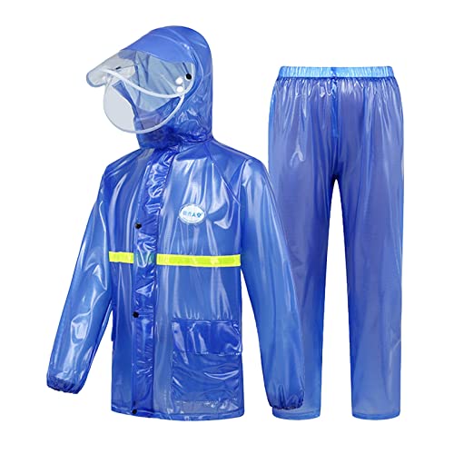 Regenanzug für Herren Damen Regenkleidung Jacke Hosen Wasserdicht Set Winddicht Hooded Regenhose Regenmantel Arbeit Outdoor Transparente Regenmantel Anzüge (Blue, XXL) von Generic