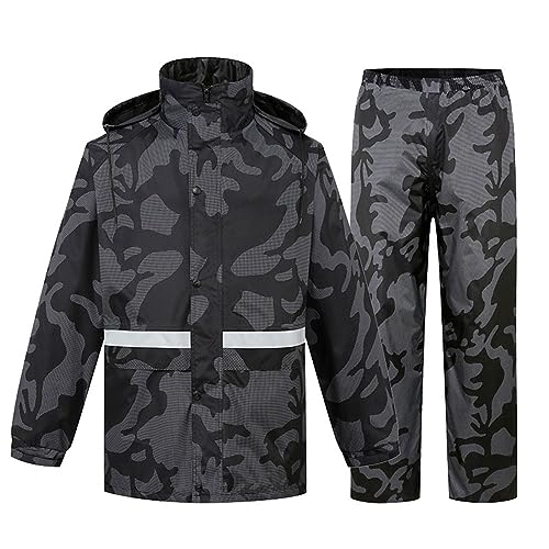 Regenbekleidung Herren Mit Kapuze Atmungsaktiv Faltbar Regenjacke Regenkombi Wasserdicht Reflektierend Dünne Regenbekleidung Regenanzug Große Größen Fahrrad Leichte Faltbar (c-Camouflage, XXXXL) von Generic