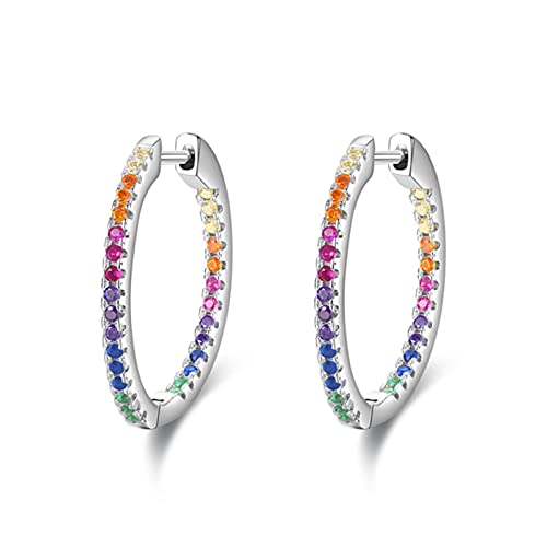 Regenbogenfarbene funkelnde Creolen aus 925er Sterlingsilber mit Zirkonia-Kreis für Frauen, luxuriöser Hochzeitsschmuck von Generic