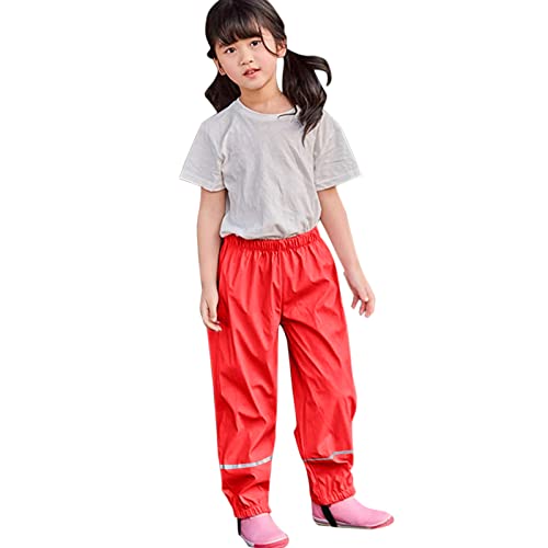Regenhose Kinder Unisex Gefüttert Matschhose Ohne Träger Mädchen Jungen Casual Einfarbig Rain Pants Kids Wasserdicht Atmungsaktiv Winddicht Ungefüttert Regenkleidung 13 Rot 110-116 von Generic