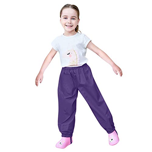 Regenhose Kinder Unisex Gefüttert Matschhose Ohne Träger Mädchen Jungen Casual Einfarbig Rain Pants Kids Wasserdicht Atmungsaktiv Winddicht Ungefüttert Regenkleidung 19 Lila 134-140 von Generic