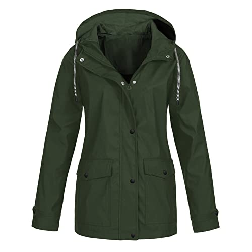 Regenjacke Damen, Regenmantel Damen wasserdicht Regenjacke Winddicht Leichte Regenjacke Friesennerz Regenmantel Kapuze Gefüttert Wasserdicht Wetterfest Windbreaker Übergangsjacke von Generic