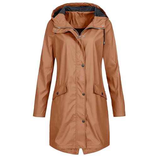 Regenjacke Damen Einfarbig Wasserdichte Softshelljacke Gefüttert mit Gestreift Stanzjacke Atmungsaktive Übergangsjacke Frühling Herbst Leichte Kapuzenjacke Reißverschluss Outdoorjacke S-5XL von Generic