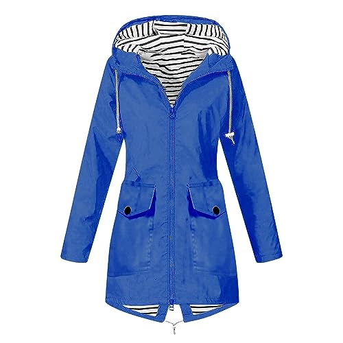 Regenjacke Damen Einfarbig Wasserdichte Softshelljacke Gefüttert mit Gestreift Stanzjacke Atmungsaktive Übergangsjacke Leichte Kapuzenjacke Reißverschluss Outdoorjacke Blitzangebote Des Tages von Generic