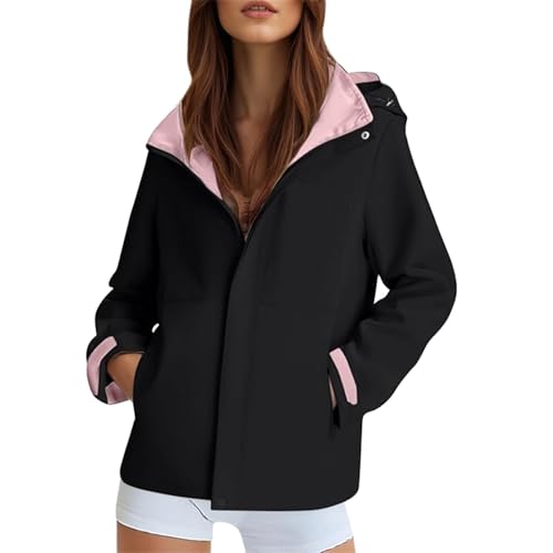 Regenjacke Damen Leicht Wasserdicht Softshelljacke Größe M-4XL Fahrrad Atmungsaktiv Fahrradjacke Softshelljacke Elegant Regenmantel Funktionsjacke mit Kapuze von Generic