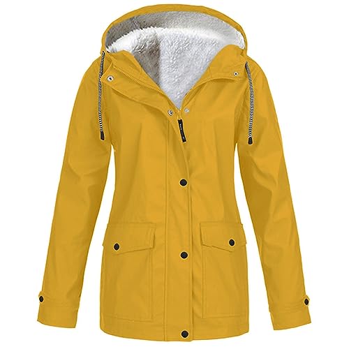 Regenjacke Damen Teddyfell Gefüttert Wasserdicht Atmungsaktiv Regenmantel mit Kapuze Übergangsjacke Leichte Winter Softshelljacke Windbreaker Outdoorjacke Fleece Jacke Mäntel Große Größen von Generic