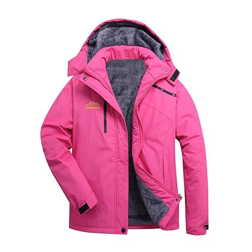 Regenjacke Damen Wasserdicht Atmungsaktiv, Wanderjacke Mit Kapuze Unisex Funktionsjacke Fleece Gefüttert Trekkingjacke Winter Warm Skijacke Hooded Fahrradjacke Langarm Kurz Snowboardjacke von Generic
