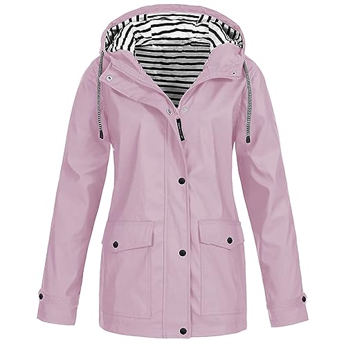 Regenjacke Damen Wasserdicht Atmungsaktiv 5xl Große Größen Lang Regenmantel Schwarz Softshelljacke Outdoorjacke Übergangsjacke Leichte Jacke mit Kapuze für Frühlings Herbst zum Wandern Fahrrad von Generic