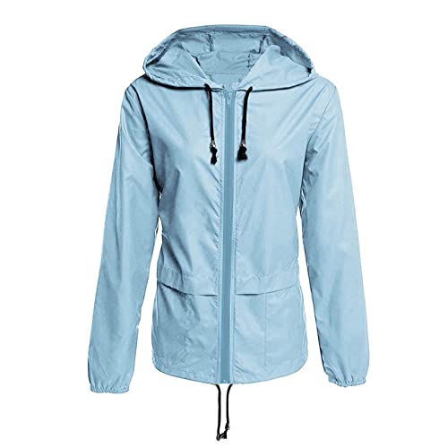 Regenjacke Damen Wasserdicht Atmungsaktiv Faltbar Windbreaker Mit Kapuze Softshelljacke Fahrradjacke Regencape Packbare Leichte Übergangsjacke für Frühlings Herbst Trekking Fahrrad Dünne Jacke von Generic