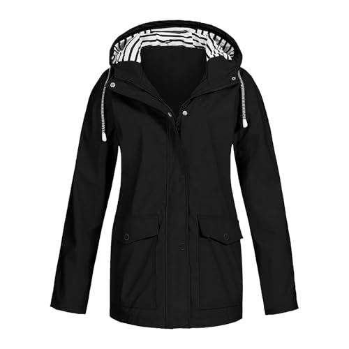 Regenjacke Damen Wasserdicht Atmungsaktiv Regenmantel Gefüttert Softshelljacke Dünne Windbreaker Faltbar Leicht Jacke mit Kapuze Outdoor Übergangsjacke Große Größen (L) von Generic