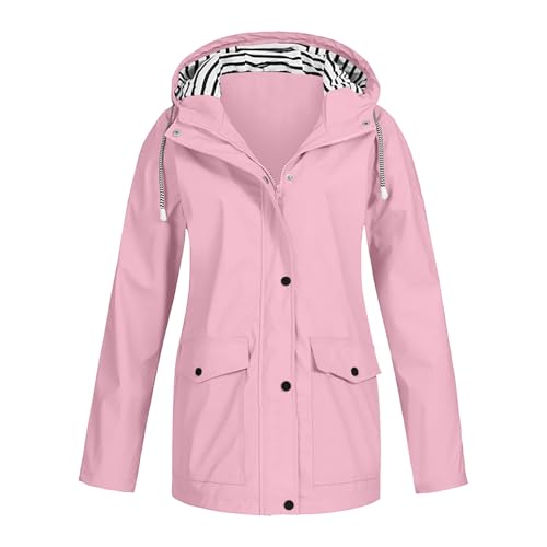 Regenjacke Damen Wasserdicht Atmungsaktiv Regenmantel Gefüttert Softshelljacke Dünne Windbreaker Faltbar Leicht Jacke mit Kapuze Outdoor Übergangsjacke Große Größen (S) von Generic