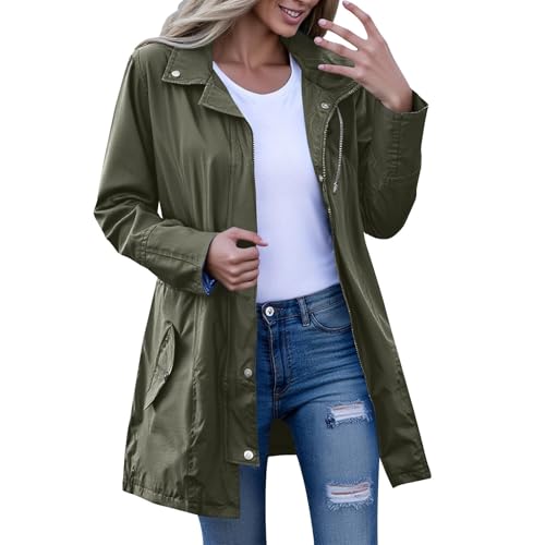 Regenjacke Damen Wasserdicht Atmungsaktiv Regenmantel Leichte Windbreaker Outdoorjacke Dünne Regenjacken Übergangsjacke Windjacke Fahrradjacke mit Kapuze Und Kordelzug von Generic