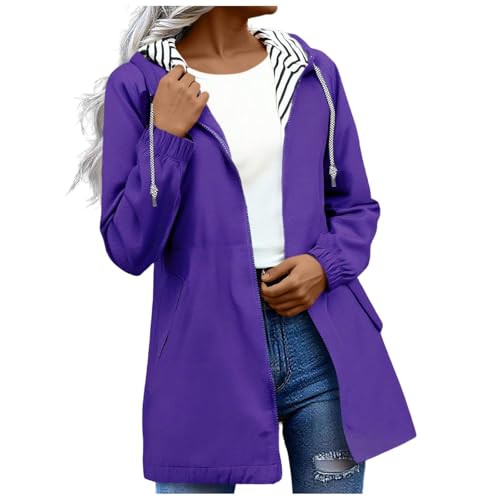 Regenjacke Damen Wasserdicht Atmungsaktiv Regenmantel Leichte Windbreaker Outdoorjacke Dünne Regenjacken Übergangsjacke Windjacke Fahrradjacke mit Kapuze Und Kordelzug von Generic