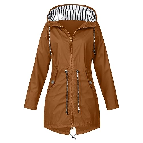 Regenjacke Damen Wasserdicht Atmungsaktiv Softshelljacke Elegant Einfarbig Regenmantel Outdoor Leichte Sommerjacke Große Größen Lang Übergangsjacke mit Kapuze Gefüttert Funktionsjacke S-5XL von Generic