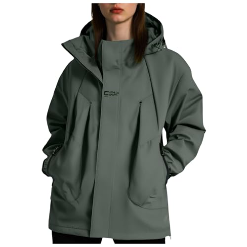 Regenjacke Damen Wasserdicht Atmungsaktiv Softshelljacke Leicht Windjacke Dünn Windbreaker Jacke Damen übergangsjacke Fahrrad Wanderjacke Outdoor Funktionsjacke mit Kapuze (01-Dark Green, S) von Generic