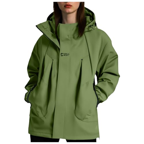 Regenjacke Damen Wasserdicht Atmungsaktiv Softshelljacke Leicht Windjacke Dünn Windbreaker Jacke Damen übergangsjacke Fahrrad Wanderjacke Outdoor Funktionsjacke mit Kapuze (01-Green, XXL) von Generic