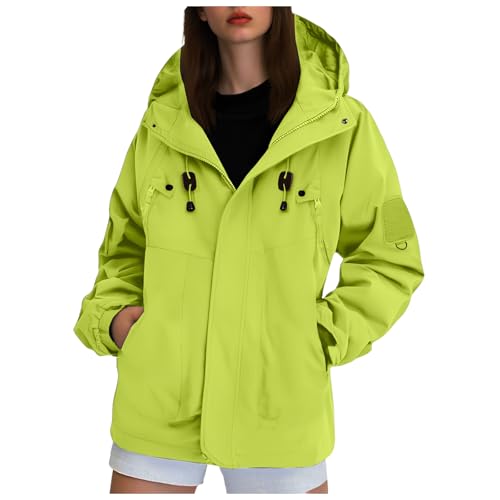 Regenjacke Damen Wasserdicht Atmungsaktiv Softshelljacke Leicht Windjacke Dünn Windbreaker Jacke Damen übergangsjacke Fahrrad Wanderjacke Outdoor Funktionsjacke mit Kapuze (02-Green, L) von Generic