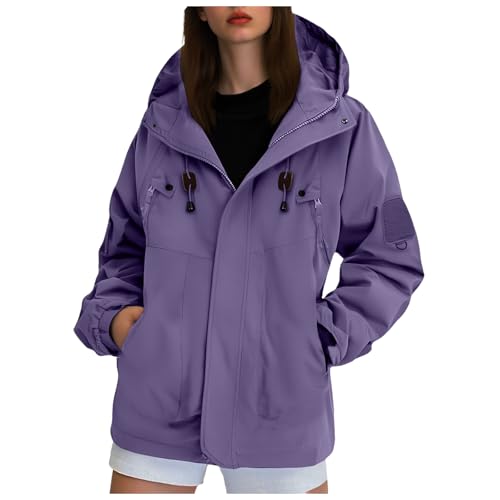 Regenjacke Damen Wasserdicht Atmungsaktiv Softshelljacke Leicht Windjacke Dünn Windbreaker Jacke Damen übergangsjacke Fahrrad Wanderjacke Outdoor Funktionsjacke mit Kapuze (02-Purple, XXXL) von Generic