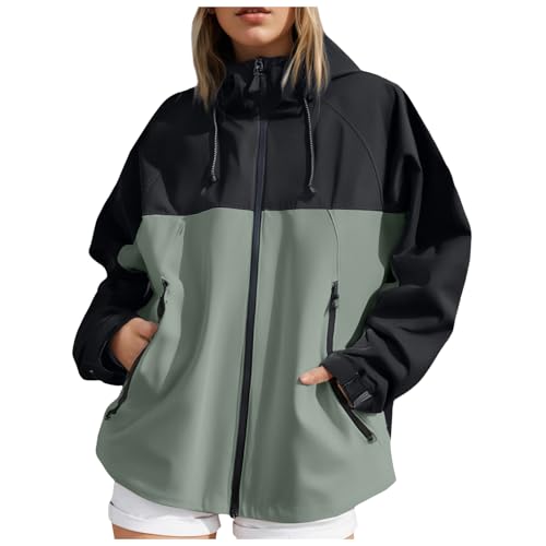 Regenjacke Damen Wasserdicht Atmungsaktiv Softshelljacke Leicht Windjacke Dünn Windbreaker Jacke Damen übergangsjacke Fahrrad Wanderjacke Outdoor Funktionsjacke mit Kapuze (03-Green, L) von Generic