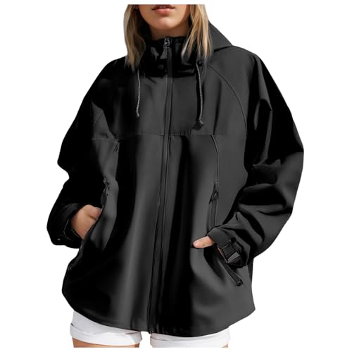 Regenjacke Damen Wasserdicht Atmungsaktiv Softshelljacke Leicht Windjacke Dünn Windbreaker Jacke Damen übergangsjacke Fahrrad Wanderjacke Outdoor Funktionsjacke mit Kapuze (XXXL) von Generic