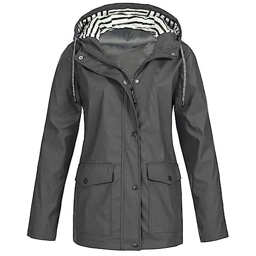 Regenjacke Damen Wasserdicht Atmungsaktiv Softshelljacke Leichte Trenchcoat Wandern Regenjacken Einfarbig Mode Übergangsjacke Vintage Klassisch Windjacke Angenehm Lange Outdoorjacke von Generic