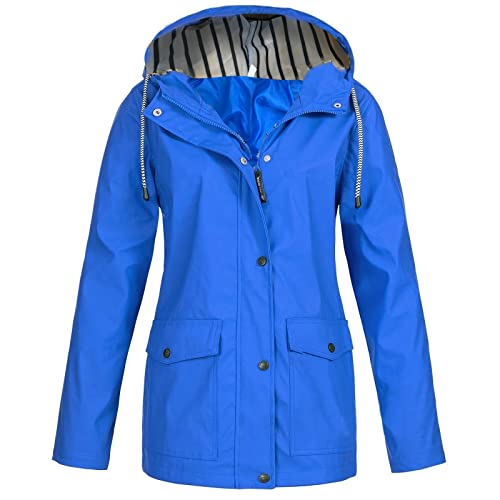 Regenjacke Damen Wasserdicht Atmungsaktiv Softshelljacke Leichte Trenchcoat Wandern Regenjacken Einfarbig Mode Übergangsjacke Vintage Klassisch Windjacke Angenehm Lange Outdoorjacke von Generic