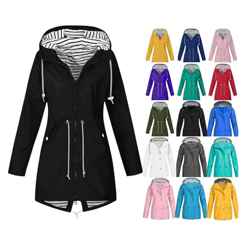 Regenjacke Damen Wasserdicht Atmungsaktiv Softshelljacke Leichte Trenchcoat Wandern Regenjacken Einfarbig Mode Übergangsjacke Vintage Klassisch Windjacke Angenehm Lange Outdoorjacke von Generic