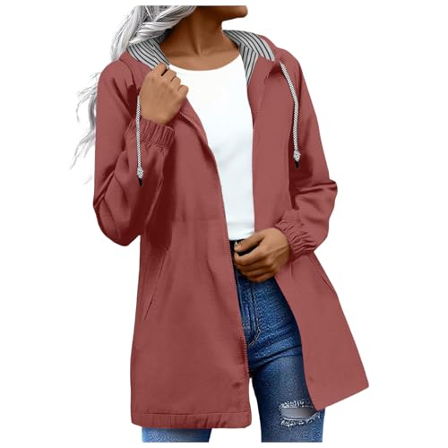 Regenjacke Damen Wasserdicht Atmungsaktiv Softshelljacke Leichte Windbreaker Jacke Dünne Übergangsjacke Einfarbig Regenmantel mit Kapuze Outdoor Regenjacken Große Größen (01-Brick Red, S) von Generic