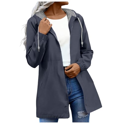 Regenjacke Damen Wasserdicht Atmungsaktiv Softshelljacke Leichte Windbreaker Jacke Dünne Übergangsjacke Einfarbig Regenmantel mit Kapuze Outdoor Regenjacken Große Größen (01-Dark Gray, XL) von Generic