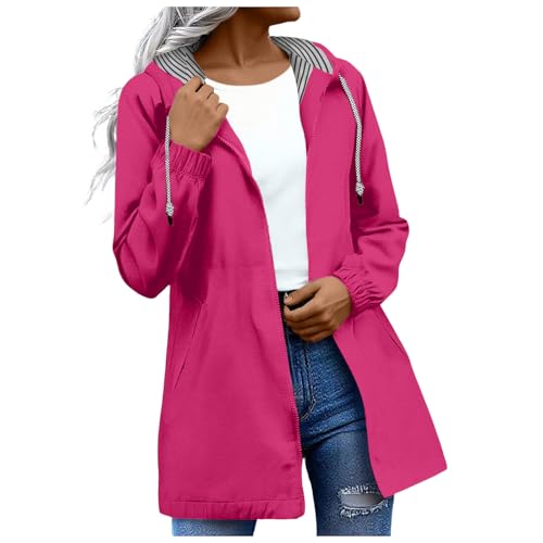 Regenjacke Damen Wasserdicht Atmungsaktiv Softshelljacke Leichte Windbreaker Jacke Dünne Übergangsjacke Einfarbig Regenmantel mit Kapuze Outdoor Regenjacken Große Größen (L) von Generic