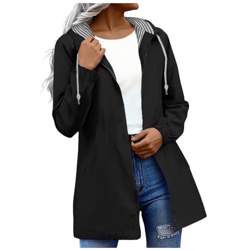Regenjacke Damen Wasserdicht Atmungsaktiv Softshelljacke Leichte Windbreaker Jacke Dünne Übergangsjacke Einfarbig Regenmantel mit Kapuze Outdoor Regenjacken Große Größen (XL) von Generic