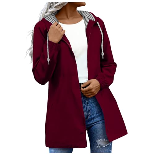 Regenjacke Damen Wasserdicht Atmungsaktiv Softshelljacke Leichte Windbreaker Jacke Dünne Übergangsjacke Einfarbig Regenmantel mit Kapuze Outdoor Regenjacken Große Größen (XXXXXL) von Generic