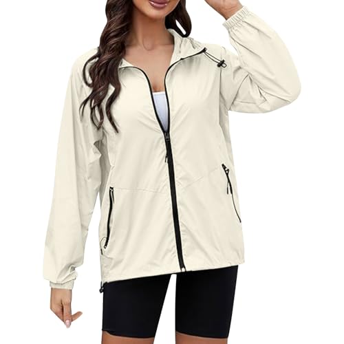 Regenjacke Damen Wasserdicht Jacke Regenmantel Leichte Windjacke Faltbar Dünne Windbreaker Wanderjacke Outdoorjacke Packbar Übergangsjacke mit Kapuze Softshelljacke Regenponcho von Generic