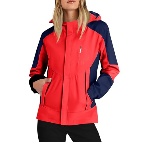 Regenjacke Damen Wasserdicht Leicht Atmungsaktive Windbreaker Jacke mit Kapuze Fahrradjacke Fahrrad Sport Outdoorjacke für Frauen herbstjacke damen elegant Winterjacke Red XL von Generic