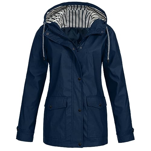 Regenjacke Damen Wasserdicht Winddichter Atmungsaktiv Einfarbiger Regenjacke Damen GroßE GrößEn Leichte DüNne Regenjacke Lang Regenmantel Regenparka Windbreaker ÜBergangsjacke Trenchcoat Windjacke von Generic