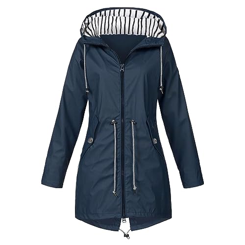 Regenjacke Damen Wasserdicht Winddichter Atmungsaktiv Regenmantel Regenparka Mütze Leichte Dünne Windbreaker Übergangsjacke Windjacke Trenchcoat Wandern Sommerjacke Mountaineering Windproof Kleidung von Generic