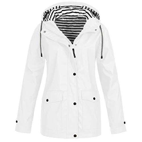 Regenjacke Damen Wasserdicht Winddichter Atmungsaktiv Regenmantel Regenparka mit Kapuze Leichte Dünne Windbreaker Übergangsjacke Große Größen Fahrrad Windjacke Trenchcoat Wandern Sommerjack,Weiß,XL von Generic