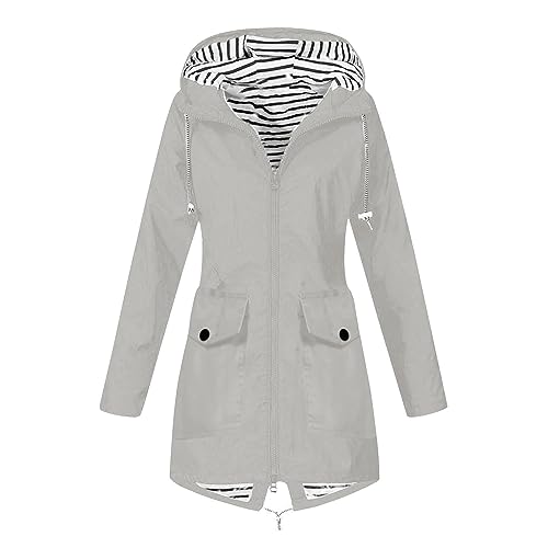 Regenjacke Damen üBergangsjacke Damen Lang Regenmantel Damen Wasserdicht Atmungsaktiv Outdoorjacke Herbst zum Wandern Trekking Fahrrad Damen Wasserdicht Leichte Jacke mit Kapuze für FrüHlings Herbst von Generic