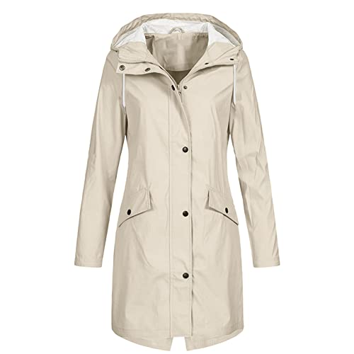 Regenjacke Damen üBergangsjacke Damen Lang Regenmantel Damen Wasserdicht Atmungsaktiv Outdoorjacke Herbst zum Wandern Trekking Fahrrad Damen Wasserdicht Leichte Jacke mit Kapuze für FrüHlings Herbst von Generic