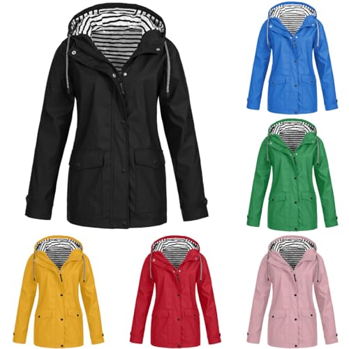 Regenjacke Damen wasserdichte Softshelljacke Outdoorjacke Atmungsaktive Packbare Übergangsjacke Leichte Jacke mit Kapuze für Frühlings Herbst zum Wandern Trekking Fahrrad (Schwarz, M) von Generic