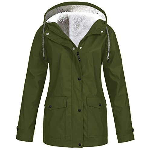 Regenjacke Dünn Damen Damen Jacken Übergangsjacken Winterjacke Warm Softshelljacke Fleecejacke Fahrradjacke Wasserdicht Atmungsaktiv Outdoorjacke Laufjacke Leicht Armeegrün L von Generic