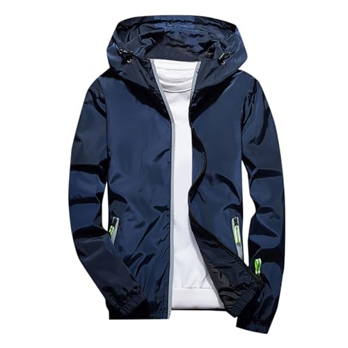 Regenjacke Herren Dünne Leichte Sommerjacke Outdoor Softshelljacke Wasserdicht Outdoorjacke mit Kapuze und Taschen Reißverschluss Sport Faltbar Funktionsjacke Wanderjack Übergangsjacke von Generic