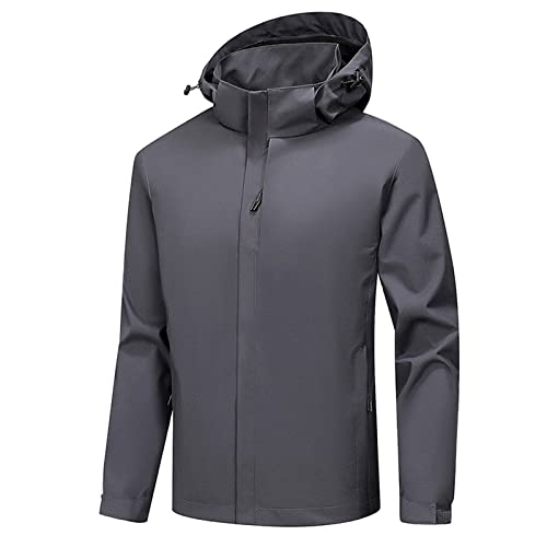 Regenjacke Herren Hoodie Reißverschluss Leicht übergangsjacke Windbreaker mit Abnehmbarer Kapuze Softshelljacke Casual Fahrrad Wasserdicht Herbstjacke Outdoorjacke Herren Regen Jacke Regenmantel von Generic