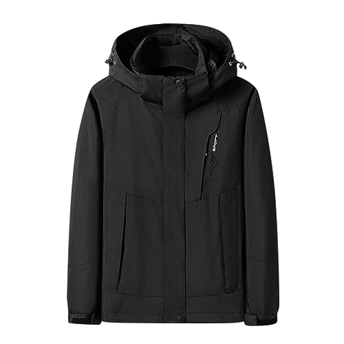 Regenjacke Herren Leicht Wasserdicht Herbst und Winter Fahrrad Regenmantel Abriebfester Einfarbige Männer Softshelljacke mit Kapuze Entspannt Trainingsjacke Für Männer (Black, L) von Generic