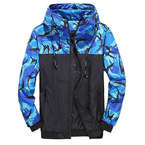 Regenjacke Herren Wasserdicht Outdoorjacke Herren Outdoorjacke Winddicht Atmungsaktiv Regenjacke Leicht mit Kapuze Dünn Windbreaker Jacke Herren Sport Jacken Wandernjacke Regenanzug (Blau, L) von Generic