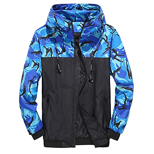 Regenjacke Herren Wasserdicht Outdoorjacke Herren Winddicht Atmungsaktiv Regenjacke Leicht mit Kapuze Dünn Windbreaker Jacke Herren Sport Jacken Sonnenschutz Wandernjacke Regenanzug (Blau, XXL) von Generic